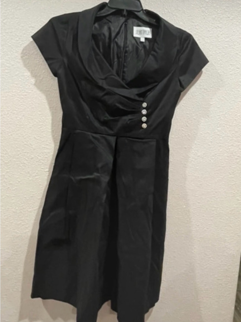 Julian Taylor Black Midi Dress with Rhinestone Buttons